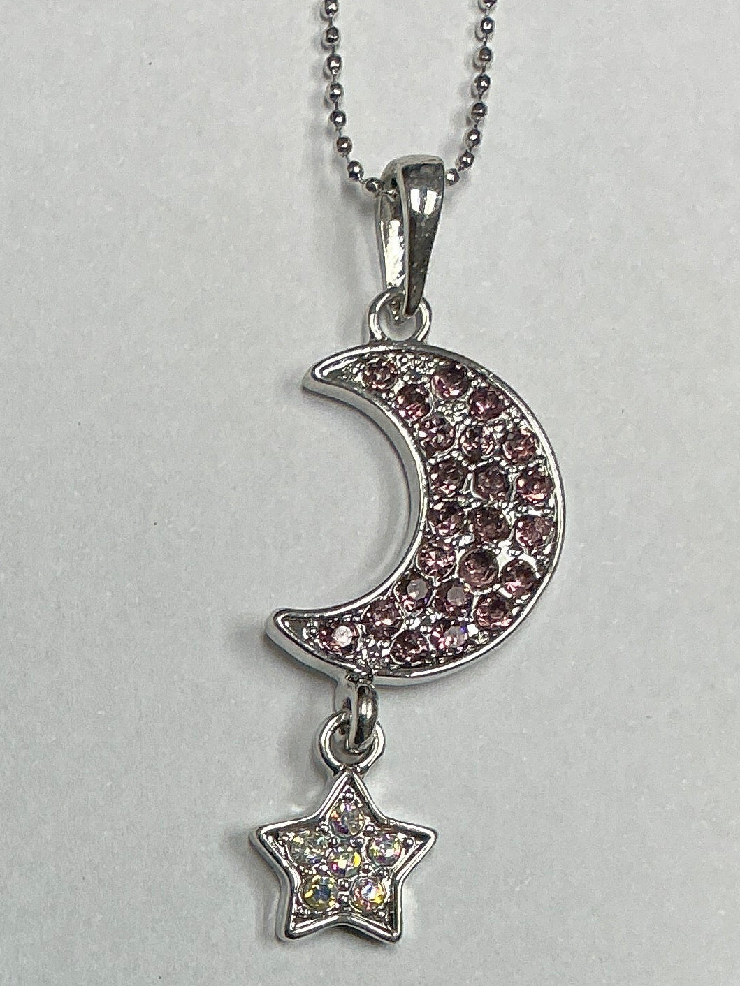 Necklace w/Rhinestone Moon & Star