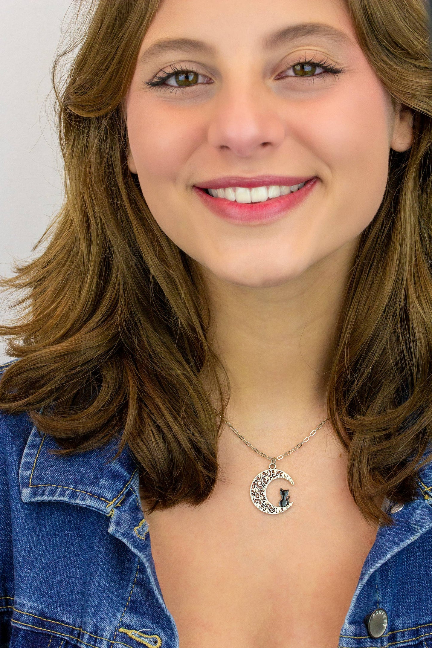 Cat and Moon Crystal Necklace