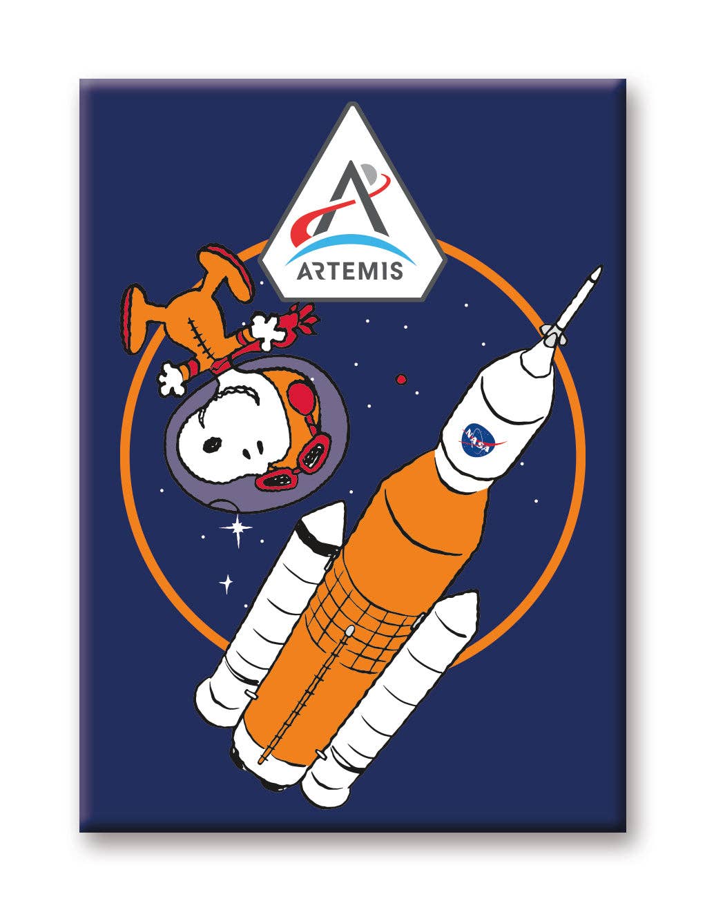 Peanuts Snoopy in Space - Artemis Rocket Flat Magnet