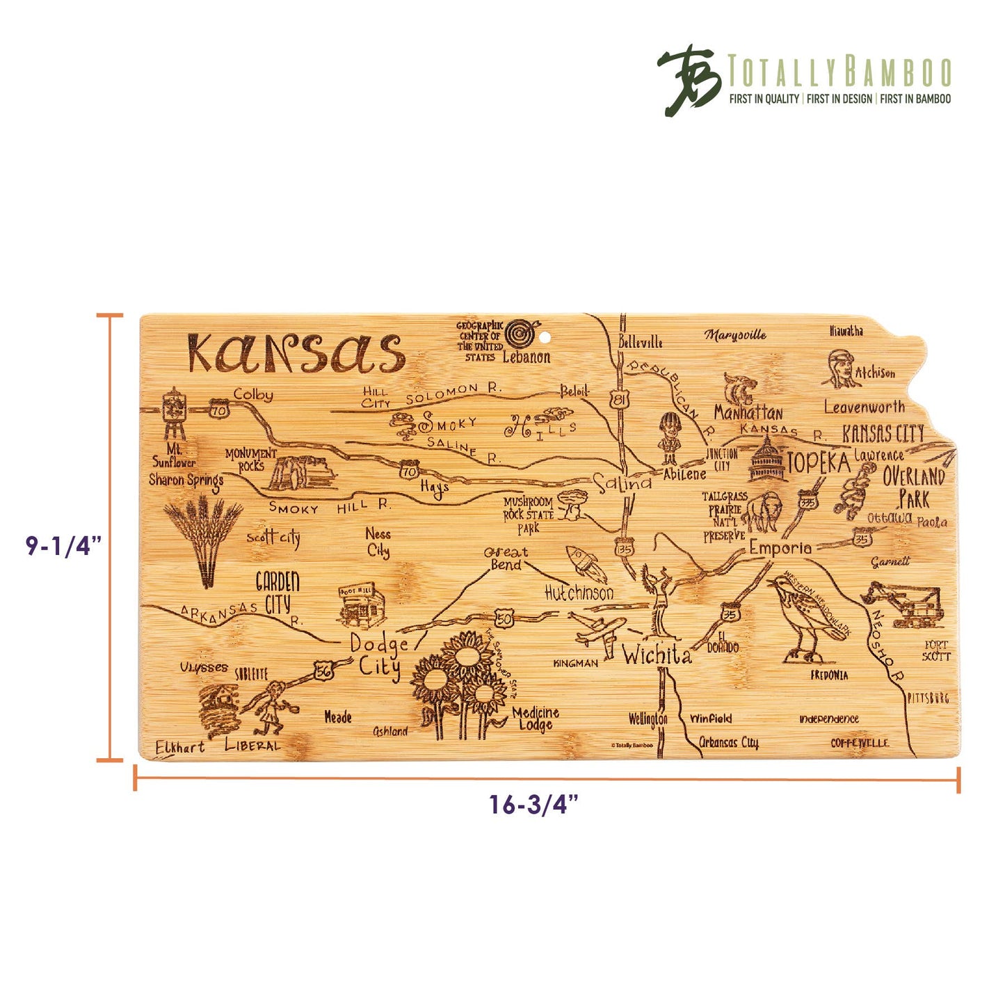 Destination Kansas Cutting Board with Engraved Artwork