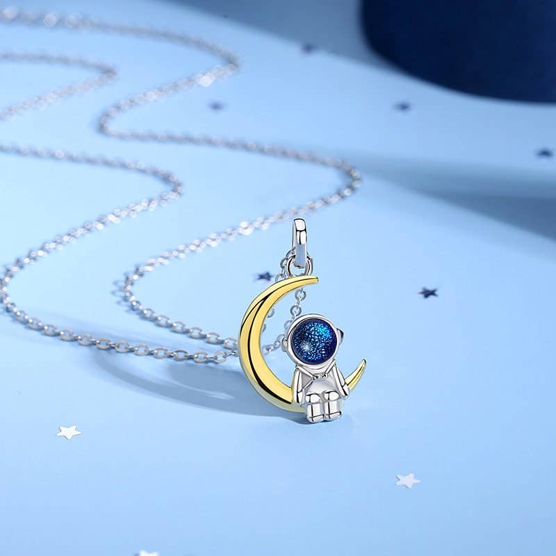 Astronaut Moon Necklace in 925 Sterling Silver