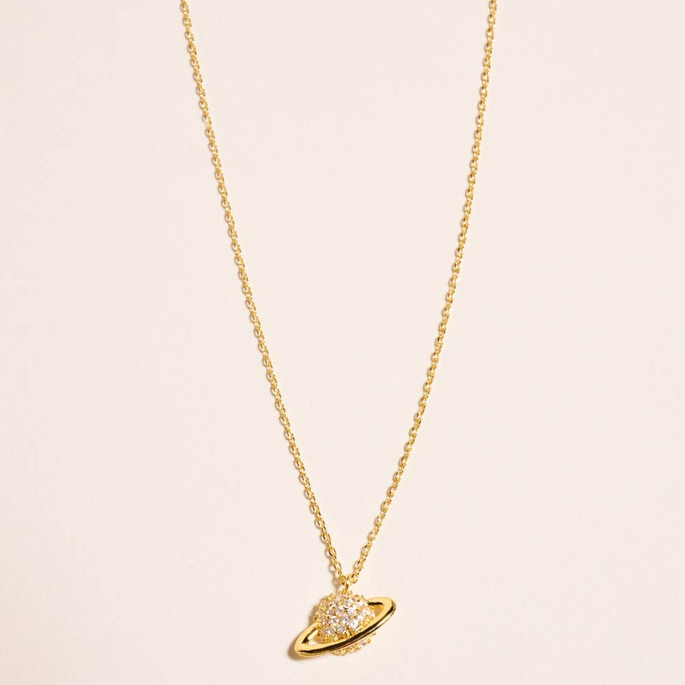 PLANET SHAPED GOLD DIPPED PENDANT SHORT NECKLACE
