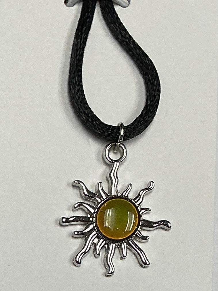 Cord Necklace w/Silver & Mood Sun