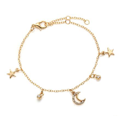 Necklace Gold w/Rhinestone Moon & Stars