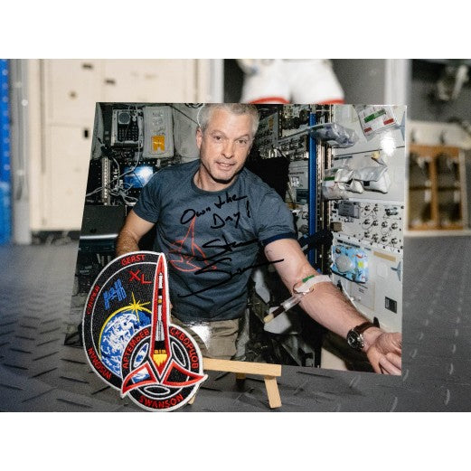 ISS astronaut Steve Swanson Print and Klingon inspired crew patch, Signed