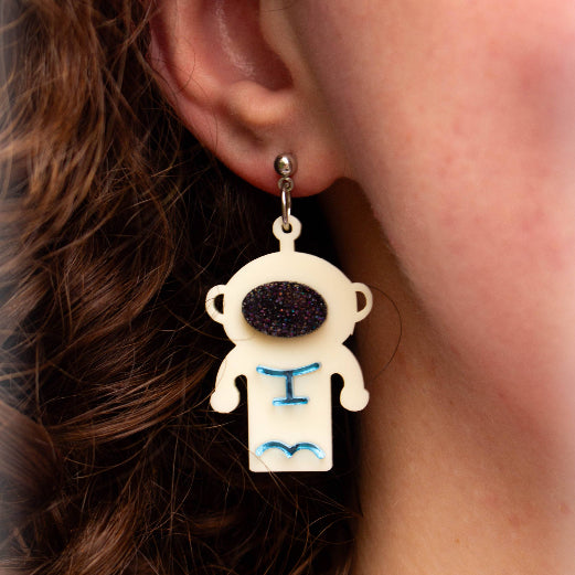 Dear Moon Astronaut Acrylic Statement Space Earrings