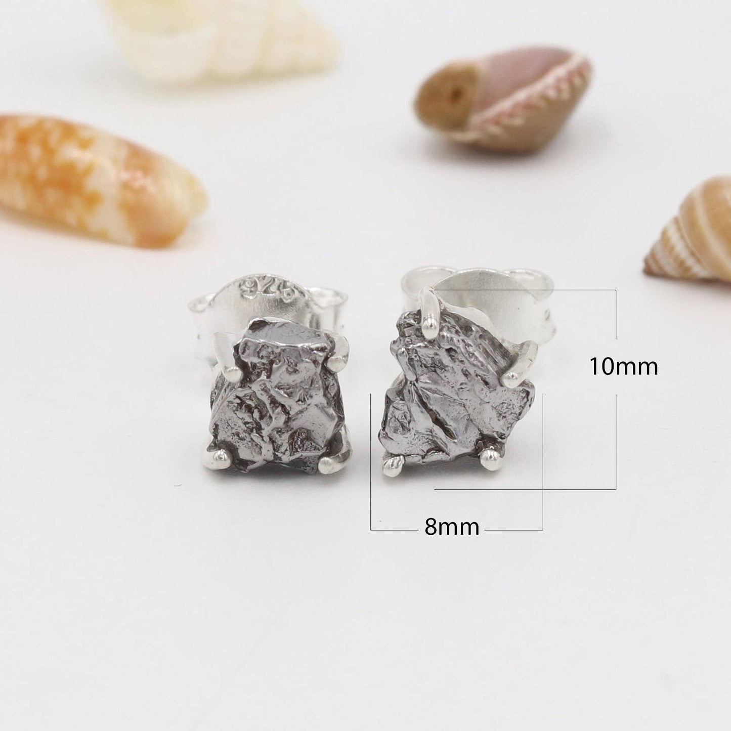 Meteorite Stud Earrings: 925 Silver Unique Space Jewelry