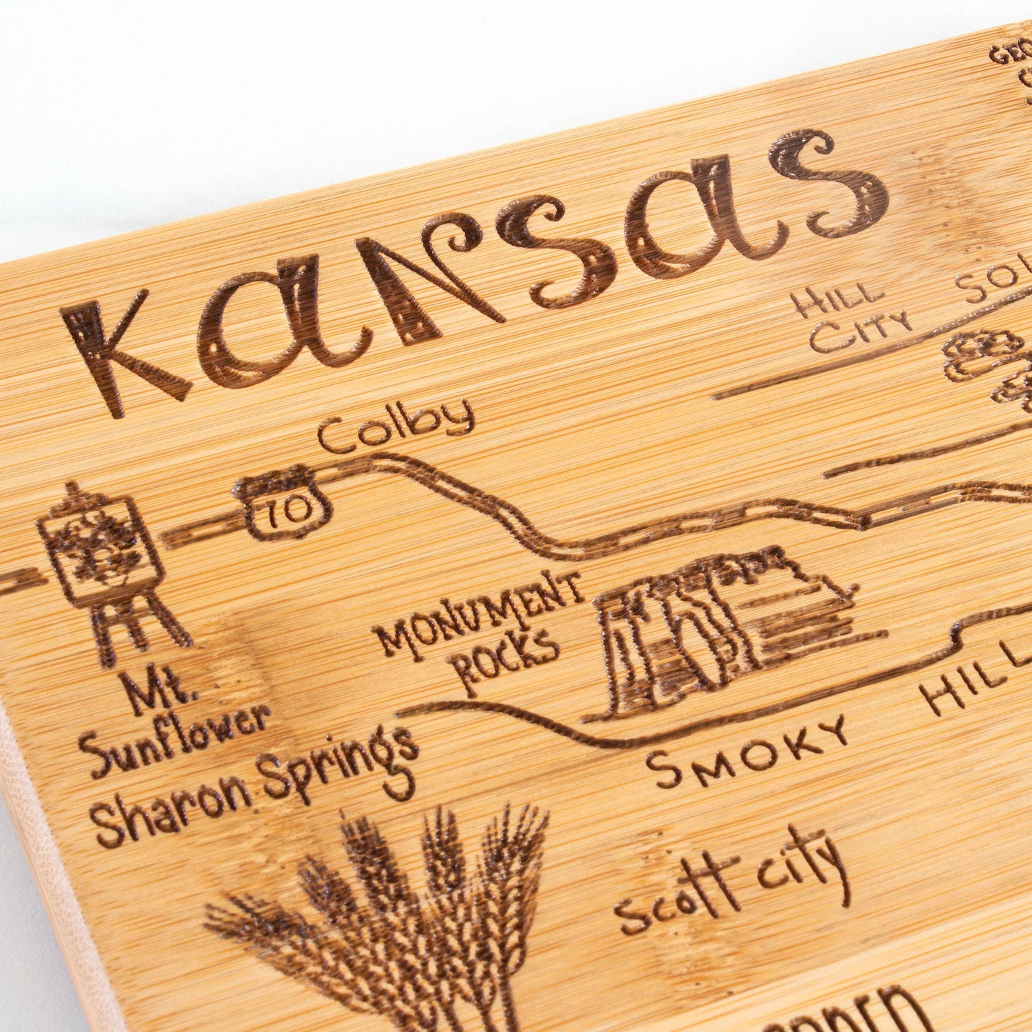 Destination Kansas Cutting Board with Engraved Artwork