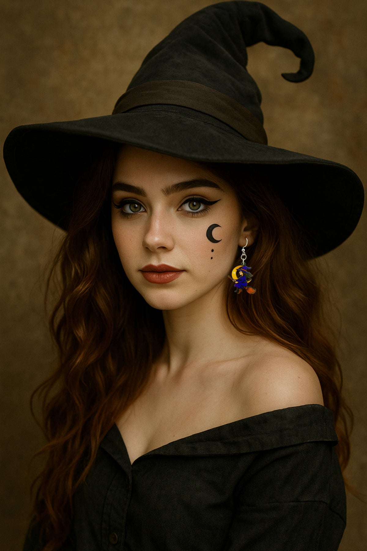Witch flying on Broomstick Earrings #1874