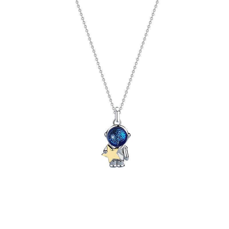 Astronaut Moon & Star Necklaces in 925 Sterling Silver