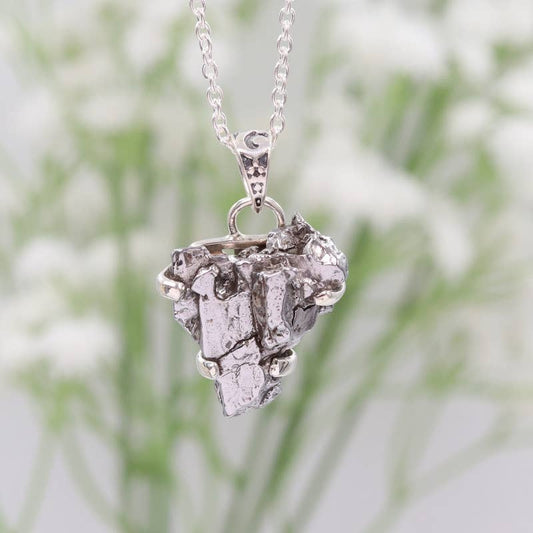 Raw Meteorite Gemstone Pendant Necklace In Sterling Silver