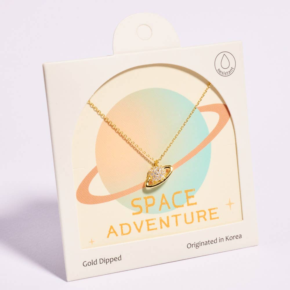 PLANET SHAPED GOLD DIPPED PENDANT SHORT NECKLACE