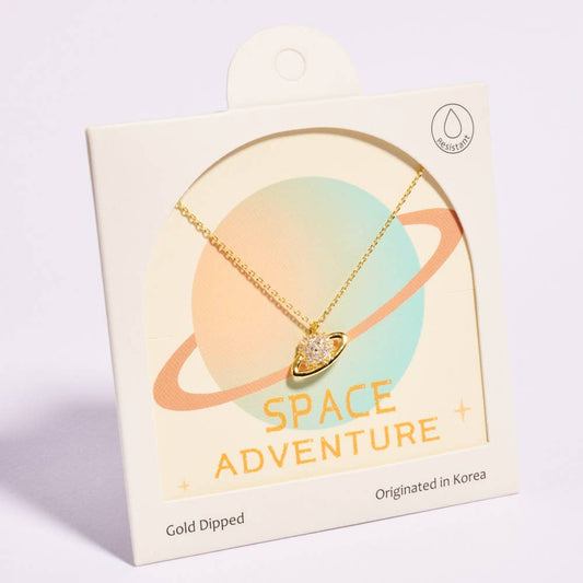 PLANET SHAPED GOLD DIPPED PENDANT SHORT NECKLACE