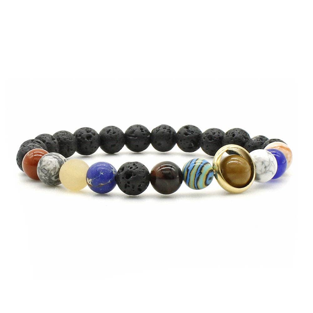 Solar System Couple Bead Bracelet in Natural Crystal Stone