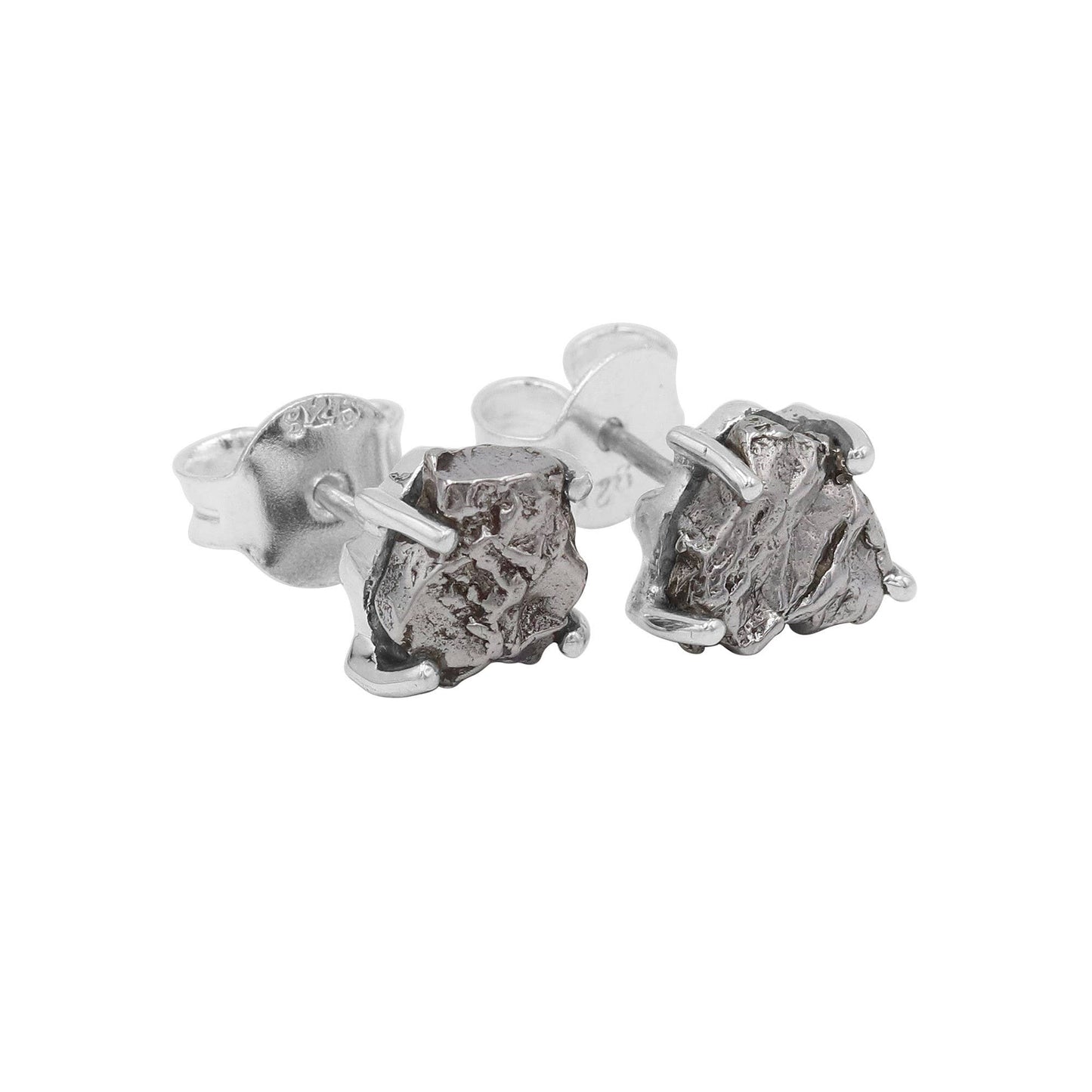 Meteorite Stud Earrings: 925 Silver Unique Space Jewelry