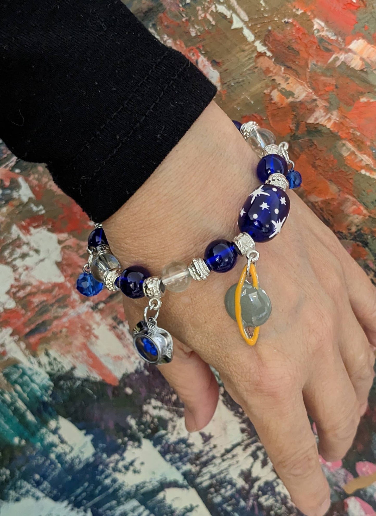 Solar System Galaxy Universe Saturn Blue Bracelet