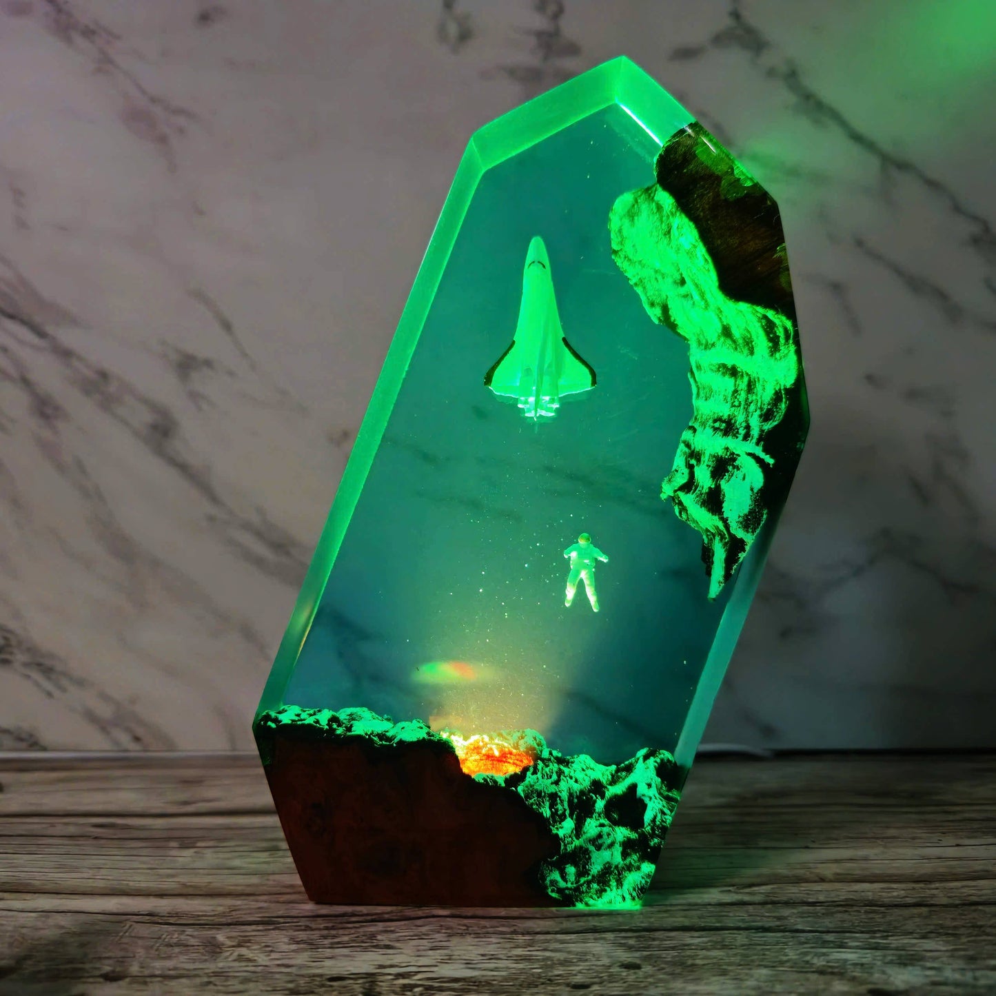 Space Night Lights, Astronaut Rocket Resin Wood Lamp