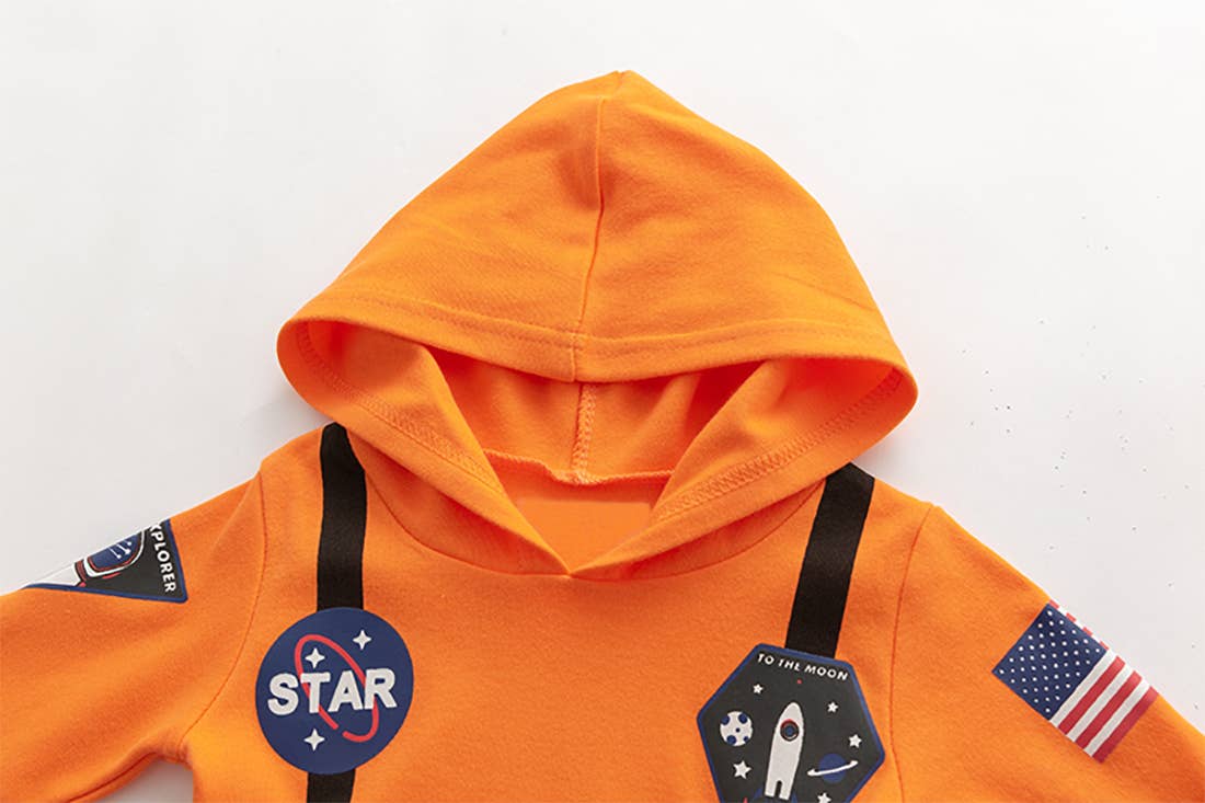 Orange Astronaut Long Sleeve Hooded Costume Baby Romper