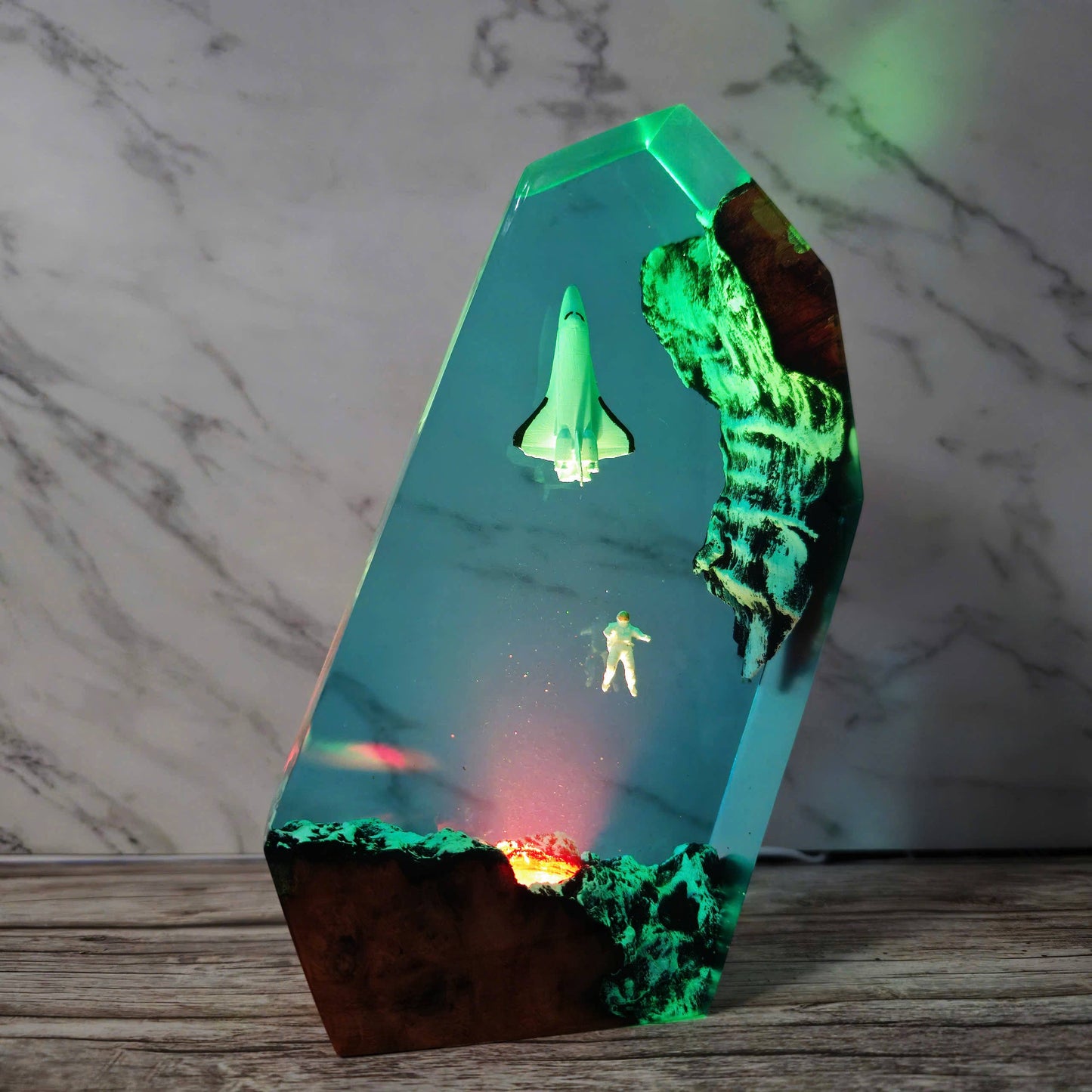 Space Night Lights, Astronaut Rocket Resin Wood Lamp