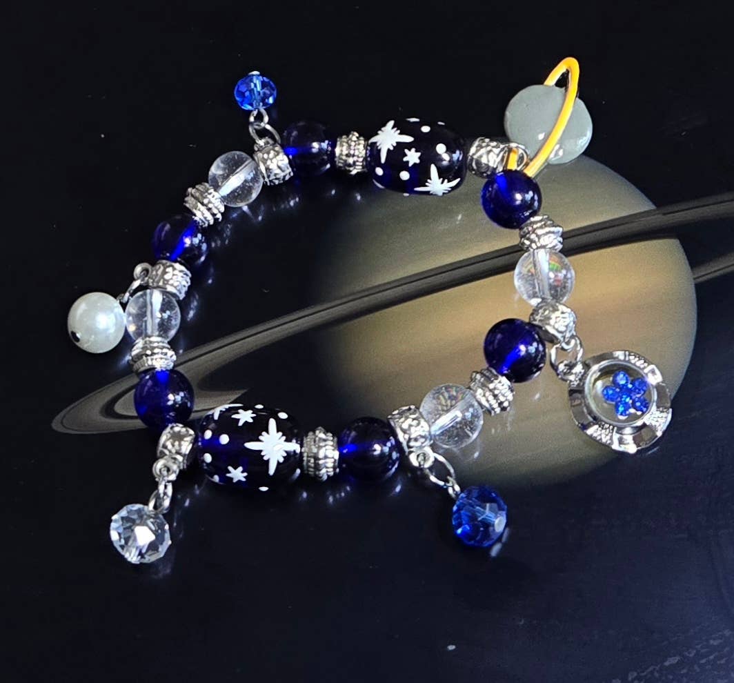 Solar System Galaxy Universe Saturn Blue Bracelet