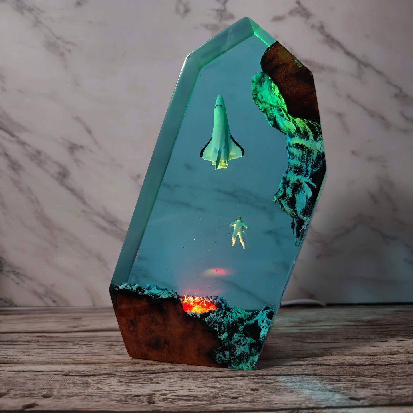 Space Night Lights, Astronaut Rocket Resin Wood Lamp