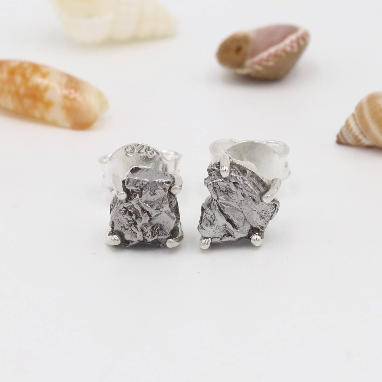 Meteorite Stud Earrings: 925 Silver Unique Space Jewelry