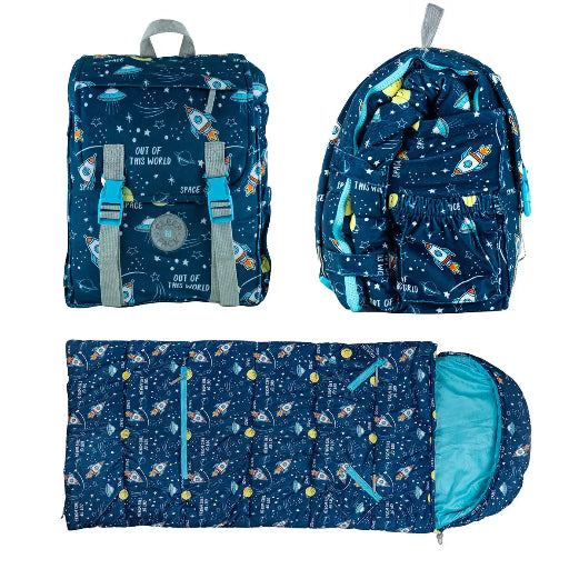 Packable Kid's Space & Rockets Sleeping Bag with Backpack