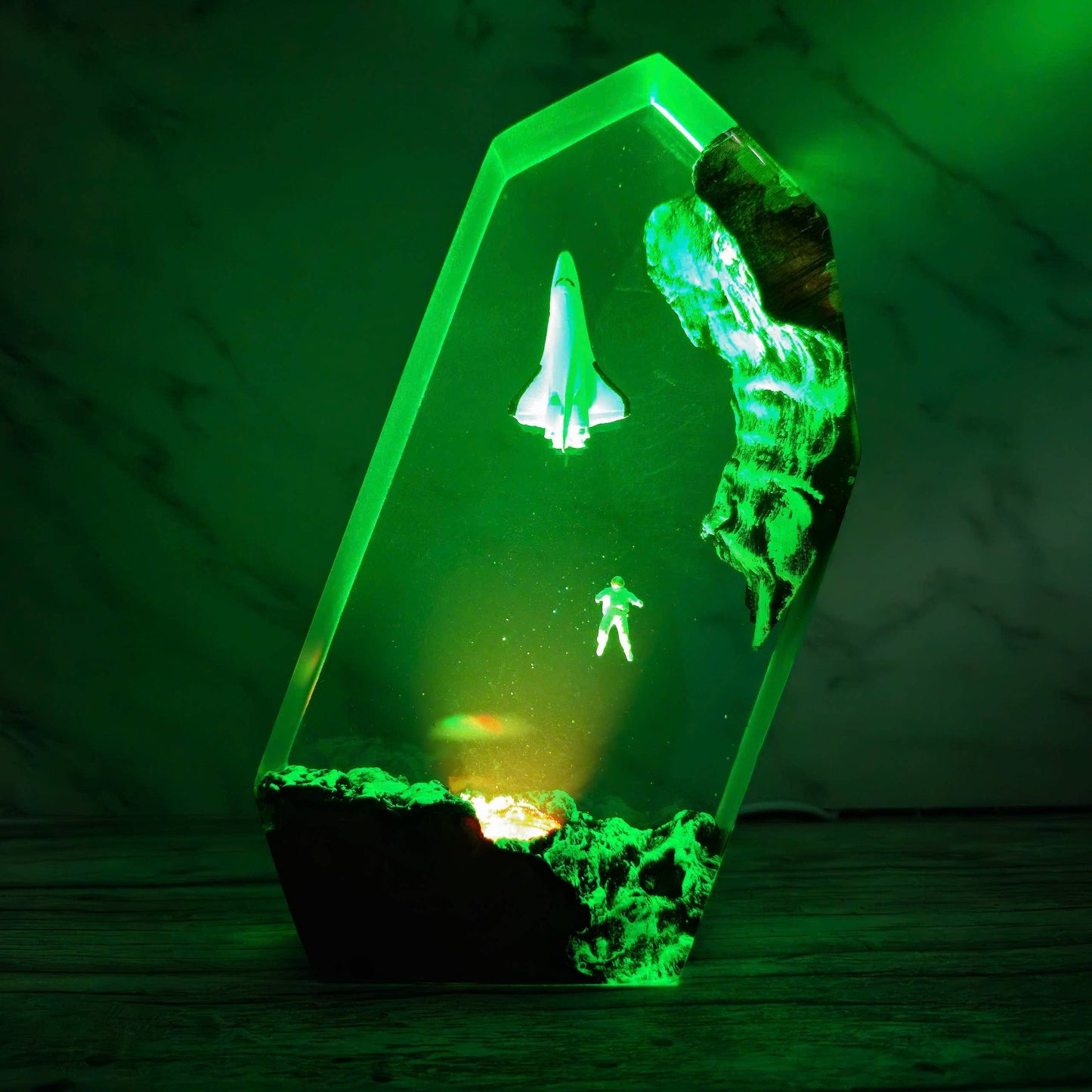 Space Night Lights, Astronaut Rocket Resin Wood Lamp