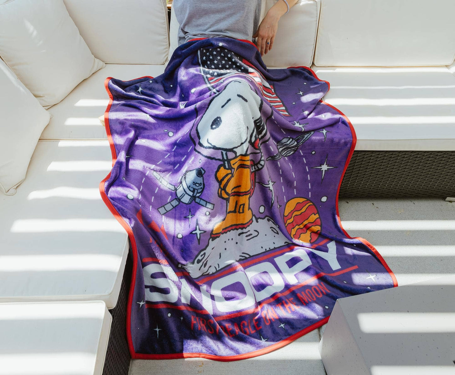 Peanuts Snoopy On The Moon Fleece Throw Blanket