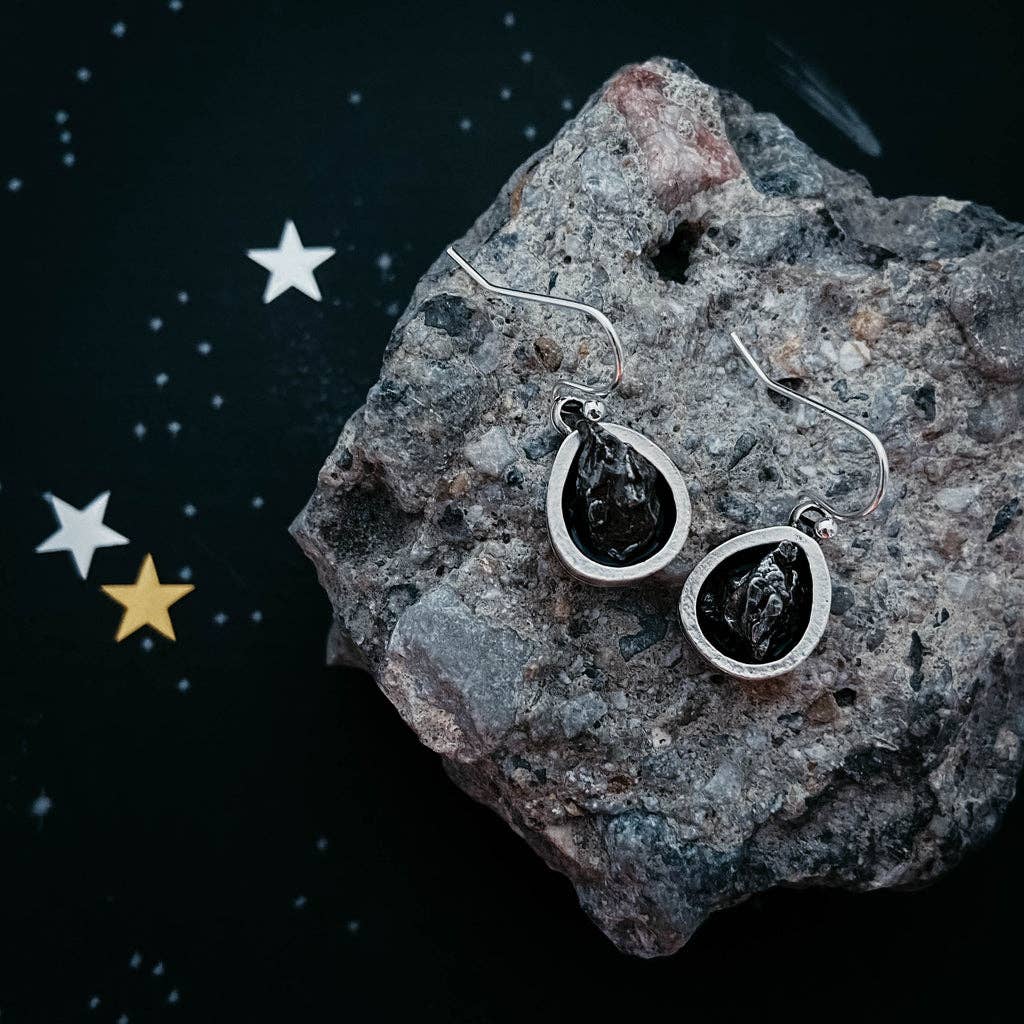 Small Chunky Teardrop Authentic Meteorite Dangle Earrings