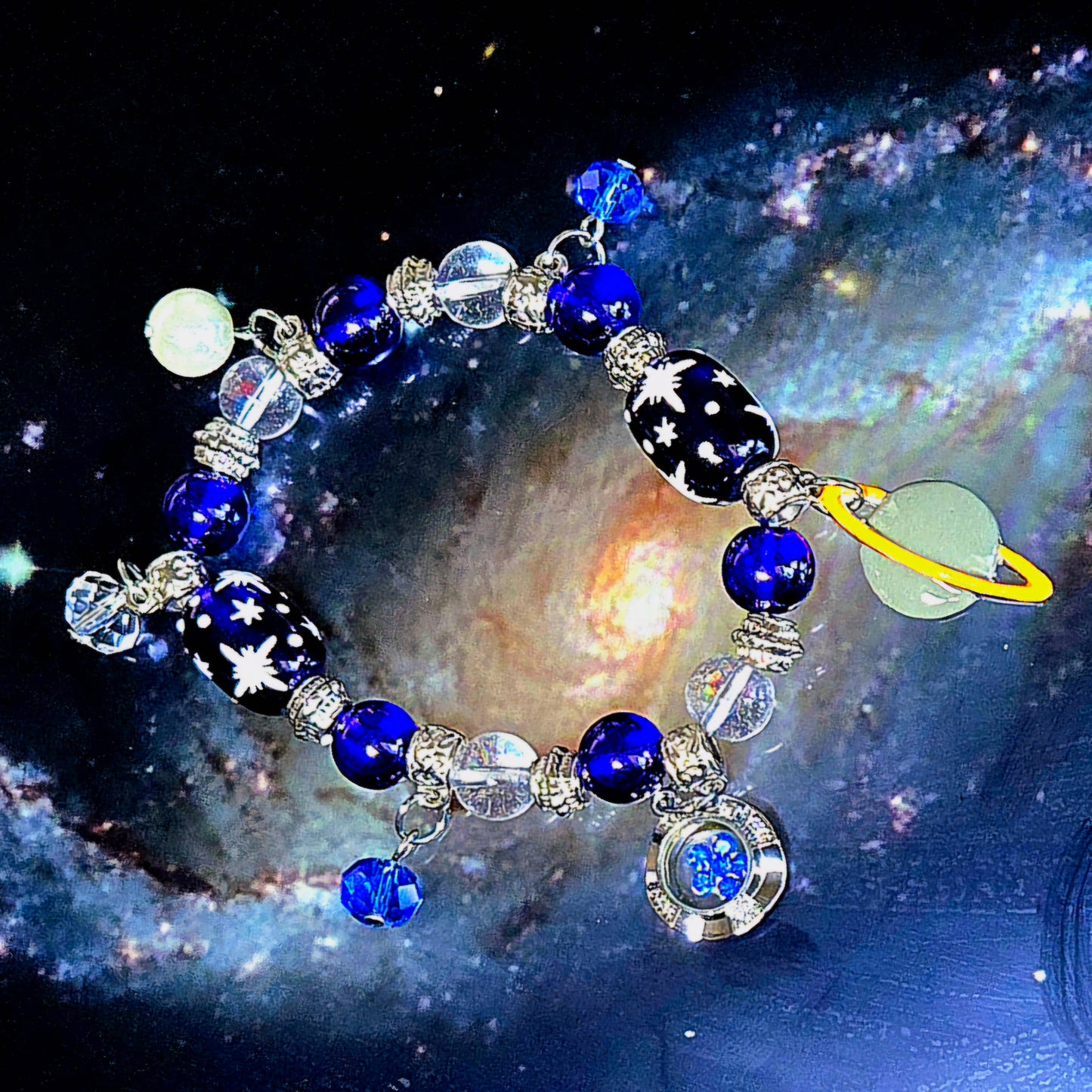 Solar System Galaxy Universe Saturn Blue Bracelet