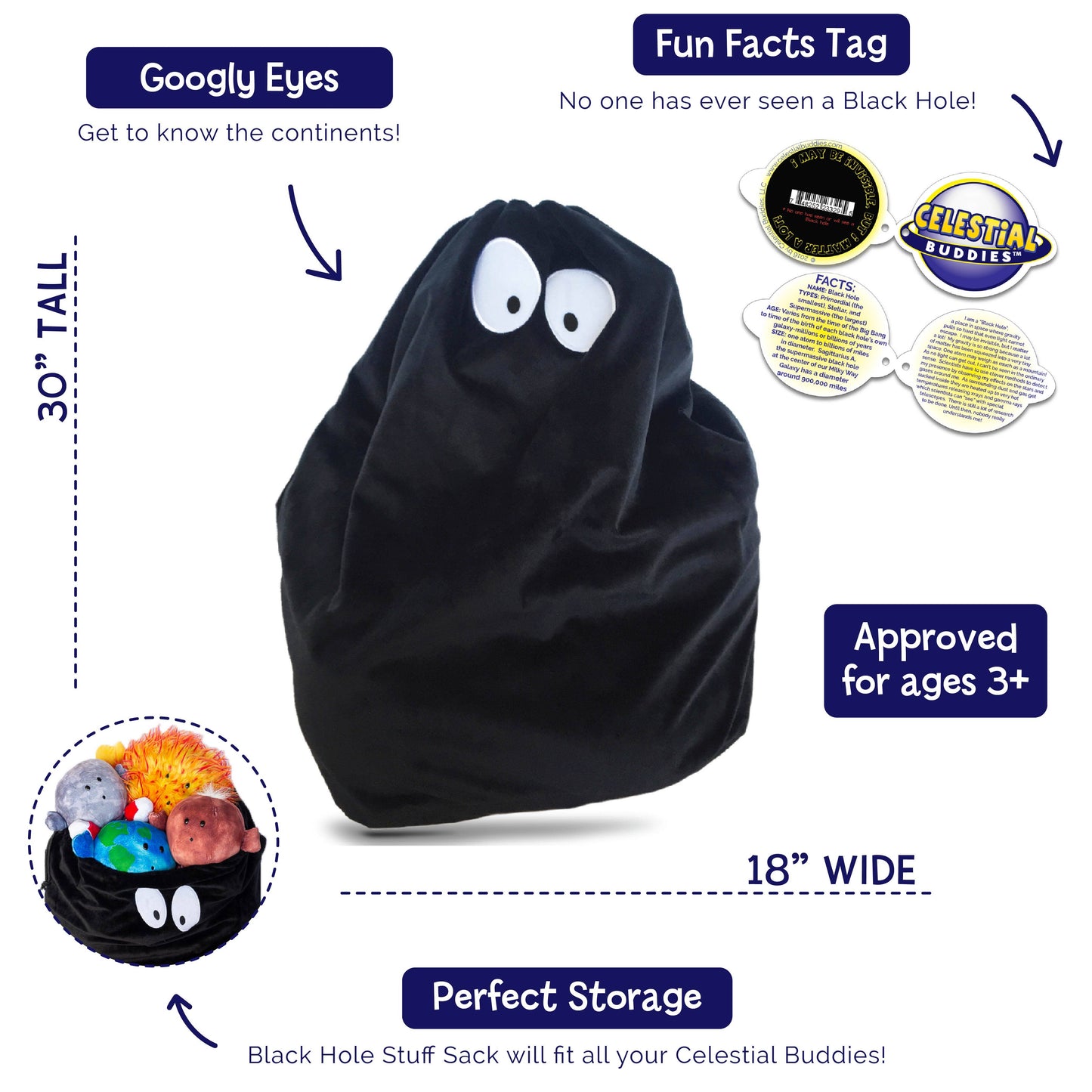 Black Hole Stuff Sack - Kids Plush Toy Storage Bag