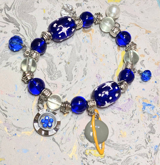 Solar System Galaxy Universe Saturn Blue Bracelet