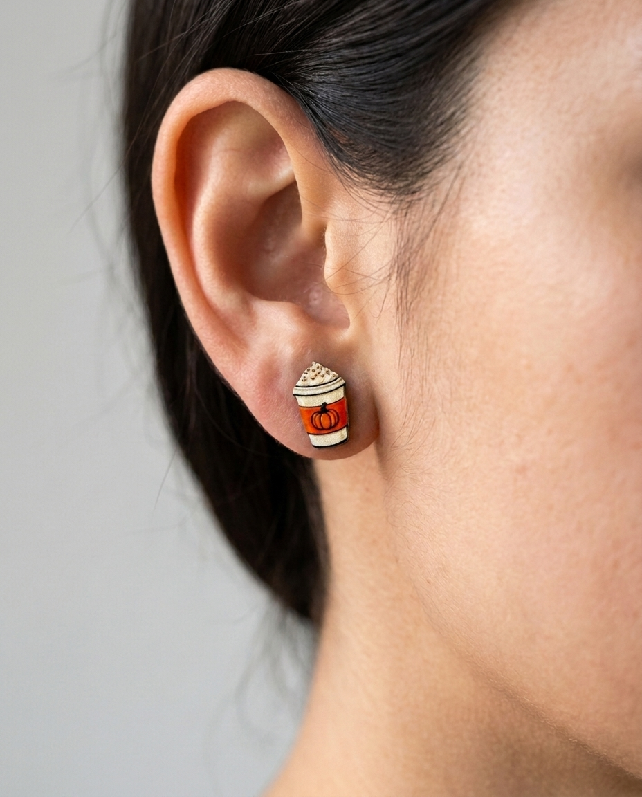 Pumpkin Spice Latte Stud Earrings #3188