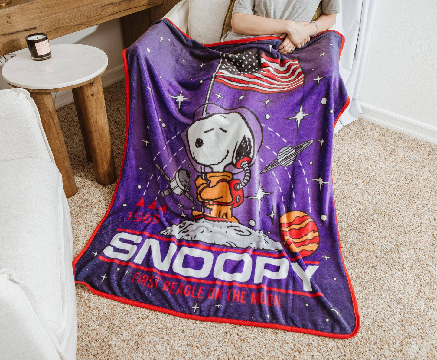 Peanuts Snoopy On The Moon Fleece Throw Blanket