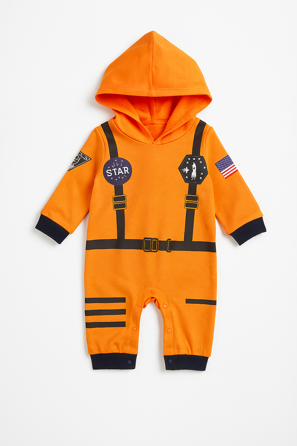Orange Astronaut Long Sleeve Hooded Costume Baby Romper