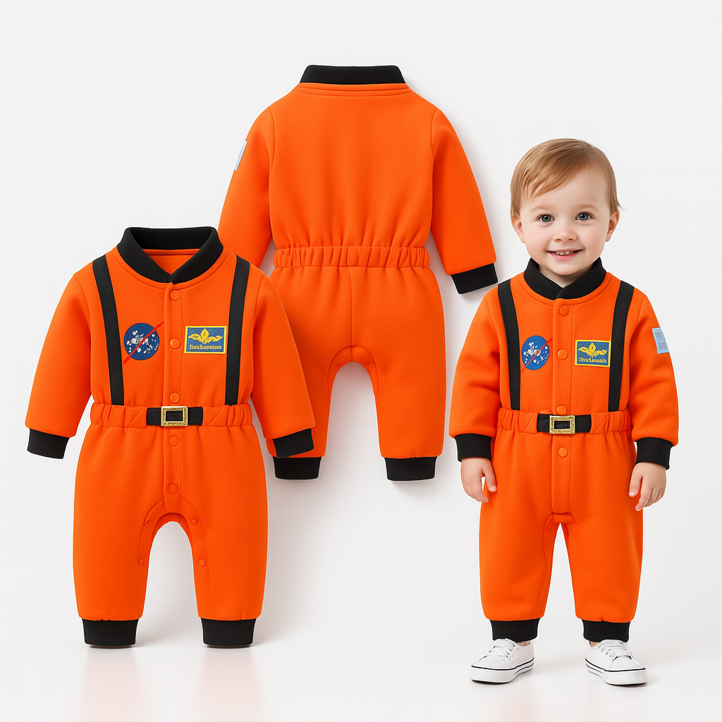 Orange Astronaut Fleece Baby Costume Jumpsuit