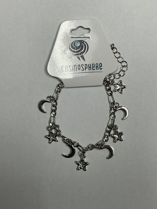 Bracelet Link Chain w/Moon & Rhinestone Stars