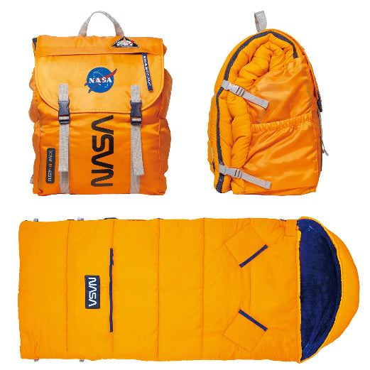 Sleep-N-Pack™ – Big Kid Size | NASA Official Logo & Patches | 2-in-1 Backpack & Sleeping Bag with Cozy Fleece Liner