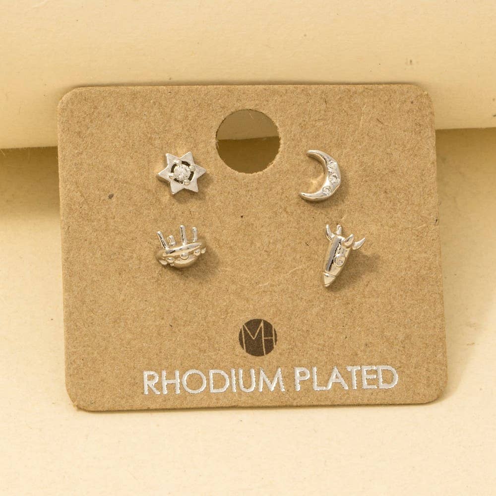 Gold Dipped Space Themed Stud Earrings Set