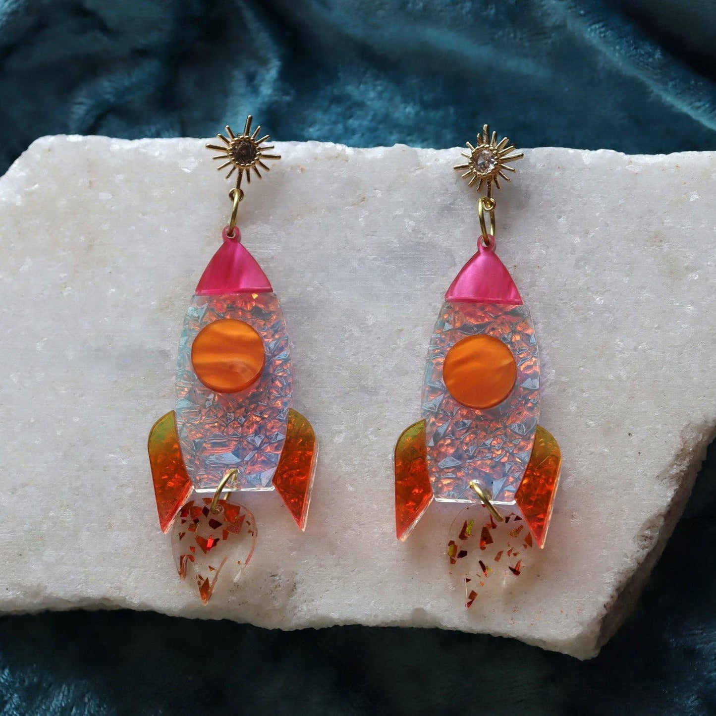 Space Spaceship Rocket Science Acrylic Danlge Earrings