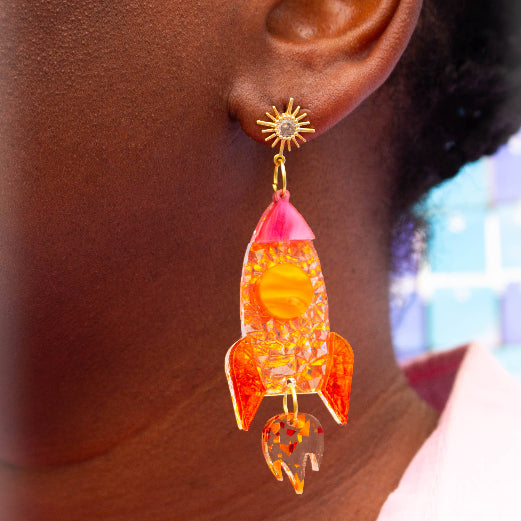 Space Spaceship Rocket Science Acrylic Danlge Earrings