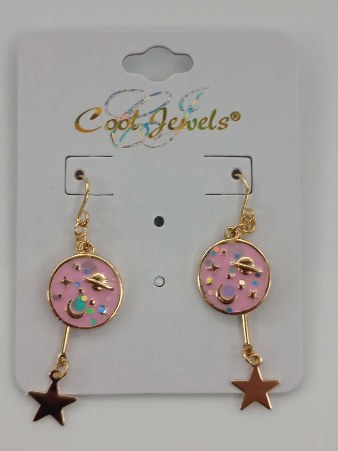 Earrings Gold Fish Hooks w/Pendant & Stars/Planets