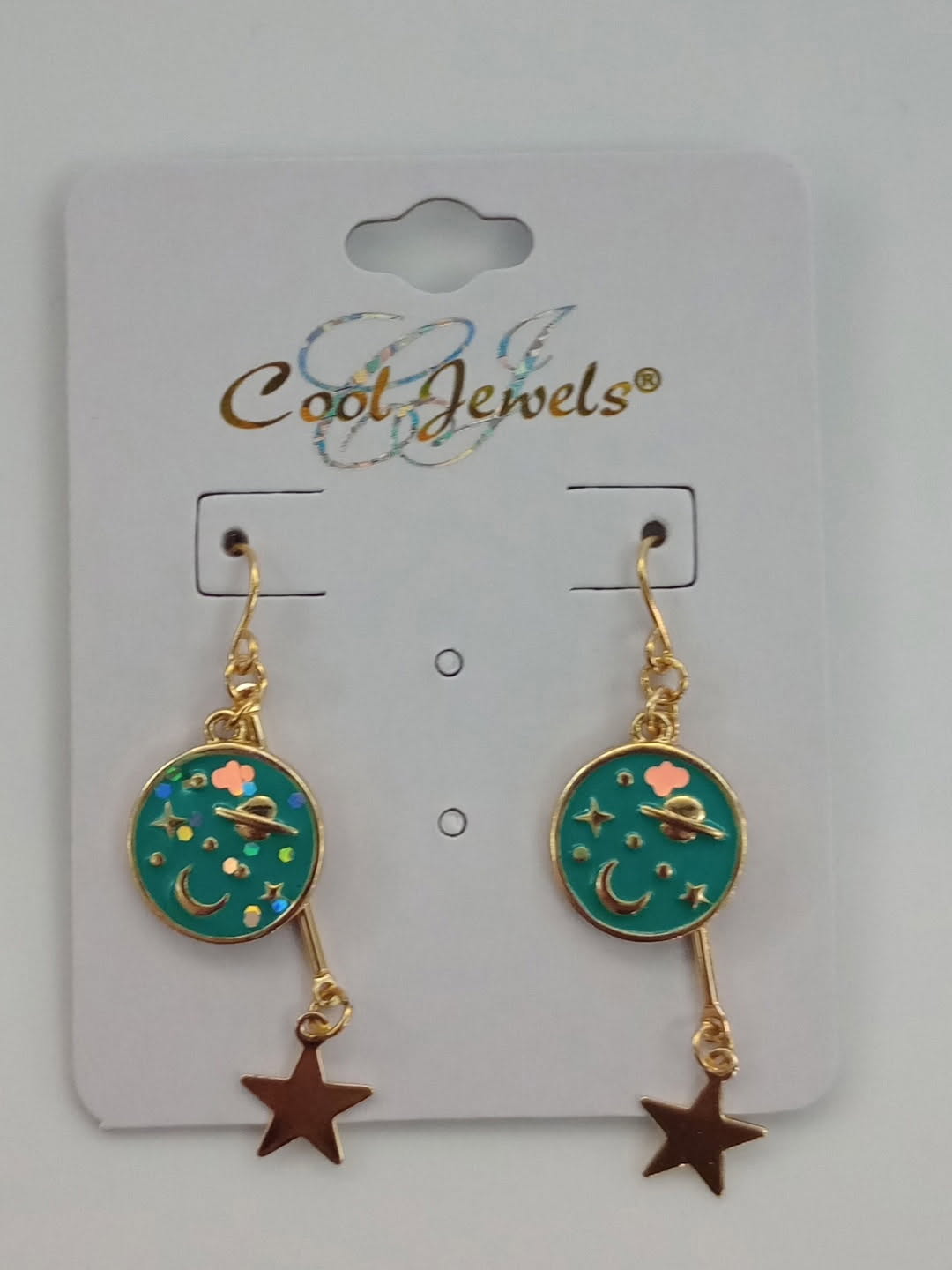 Earrings Gold Fish Hooks w/Pendant & Stars/Planets