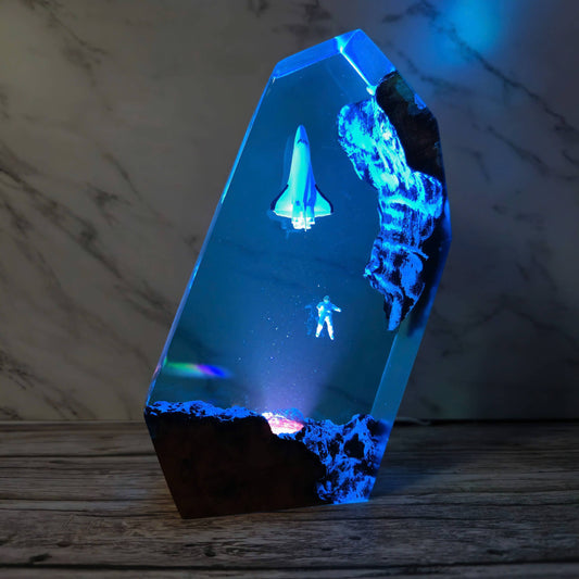 Space Night Lights, Astronaut Rocket Resin Wood Lamp