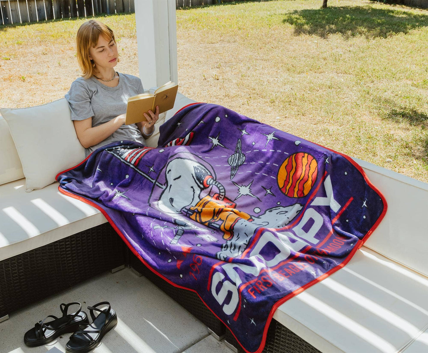 Peanuts Snoopy On The Moon Fleece Throw Blanket