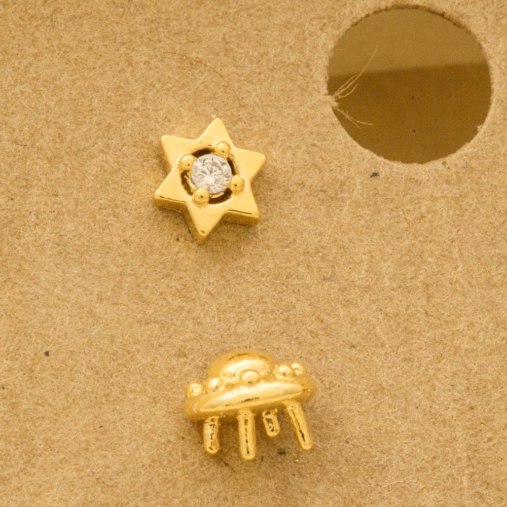 Gold Dipped Space Themed Stud Earrings Set