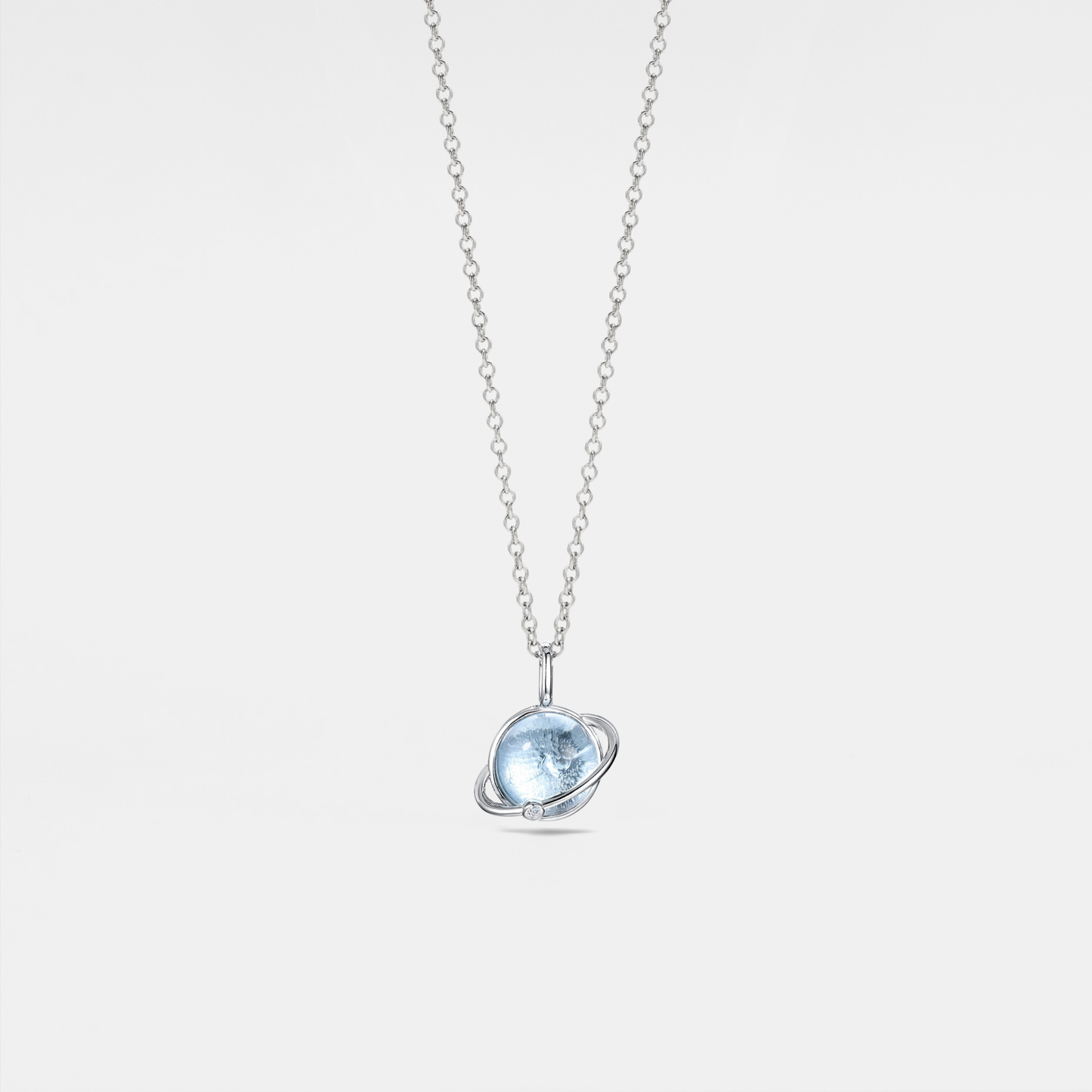 Blue Topaz Planet Saturn Necklace in 925 Sterling Silver
