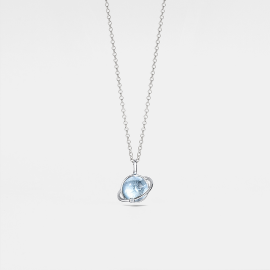 Blue Topaz Planet Saturn Necklace in 925 Sterling Silver