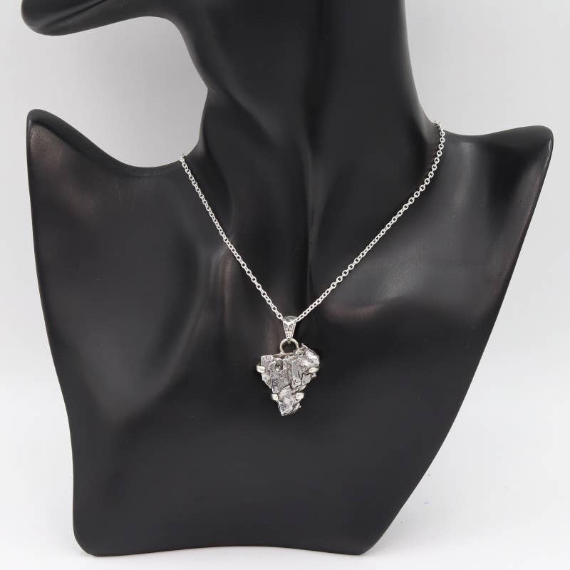 Raw Meteorite Gemstone Pendant Necklace In Sterling Silver